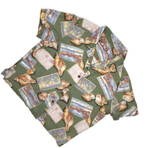 caribbean joe hawaiian conch shell postcard short sleeve hawaiian shirt XL - Picture 5 of 8